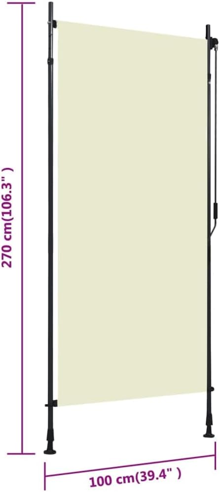 Dimensional drawing of the roller blind showing 270 cm height and 100 cm width
