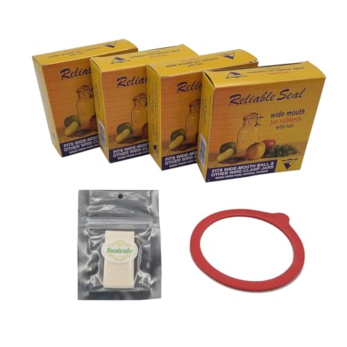 Canning Jar Seal Bundle Includes 48 Wide Mouth Viceroy Jar Rubbers With Tab and 48 Dissolvable Sunivale Jar Labels Replacement Jar Seals for Old Style Canning Jars Natural Rubber Rings