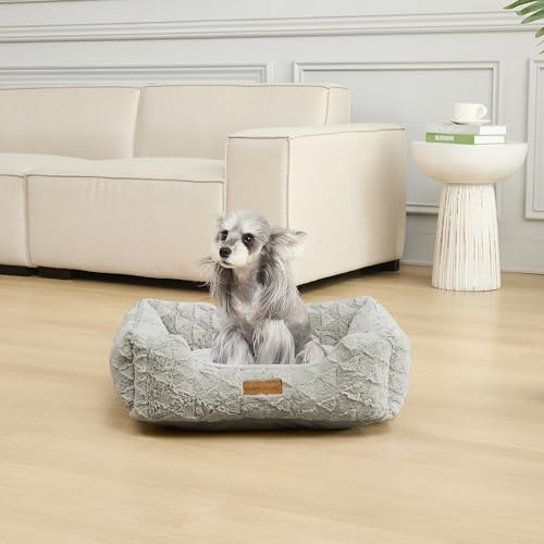 Image of Modern Threads Ultra Soft Plush Pet Bed for Medium Dogs with Elegant Texture and Stylish Design, Removable Washable Cover, Grey, (28 inch L x 21 inch W x 9 inch Th)