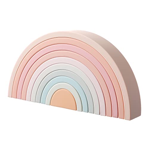 Image of MCGMITT Rainbow Stacking Toy, Silicone Rainbow Stacker for Toddlers, Montessori Nesting Blocks, Building Creative Color Shape Matching Toy Set, 10 Layers
