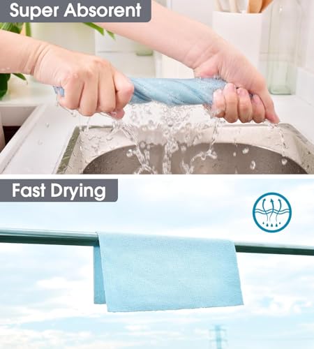 Image of Microfiber Cleaning Cloth Roll 20 Pack - Micro Fibre Cleaning Cloth Roll 25x25cm, Away Cleaning Towels - Reusable and Washable Cloths for Car, House, Garage or Kitchen,( 25 inchx 25 inchCM) (Sky Blue)
