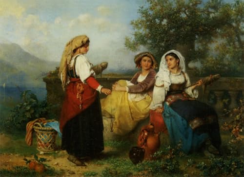 Tableaux Impression Toile Trois jeunes filles filant la laine Karel Frans 60x90cm