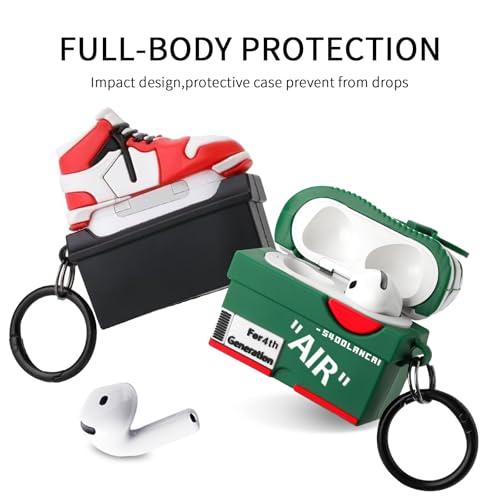 Image of [2Pack] Gedicht for Apple Airpods 4th Generation Case Cover(2024), Cute Cartoon Shoe Box Soft Silicone Protective Cases for Airpods 4th Generation Case with Keychain for Women Men，Red+Green