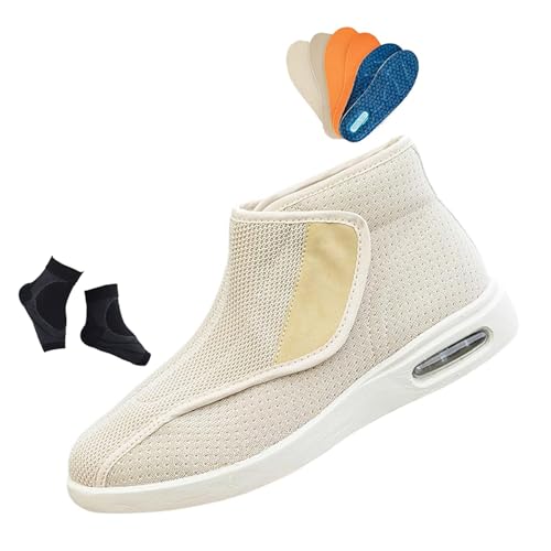 Diabetic Shoes for Men, Men's Breathable Adjustable Plantar Fasciitis High Top Diabetic Shoes, Stylish Easy on Swollen Feet Wide Fit Edema Swollen Sneakers, for Elderly Foot Heel Pain