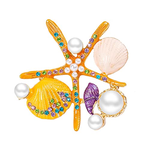Image of Creative Enamel Starfish Scallop Brooch Alloy Cartoon Marine Life Personalized Clothing Pin Clothing Accessories