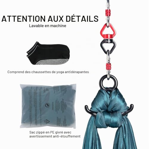 VEVOR Hamac de Yoga Aérien 5x2,8 m Kit Balançoire de Yoga Inversion Danse Aérienne en Nylon 100 g/m² Charge 1000 kg Vol Anti-gravité d'Air pour Fitness Musculation Pilates Gym Maison Studio Vert – vue 6
