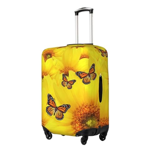 Yellow Flowers Butterflies Print Suitcase Cover Luggage Protector Washable Elastic Fashionable Travel Gear Cover2