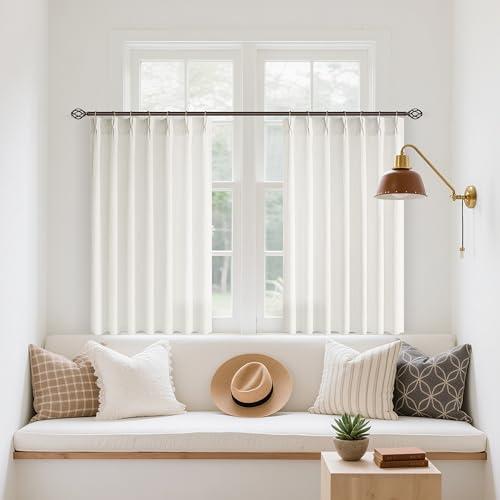 Image of Cream Semi Sheer Linen Pinch Pleated Curtains 36 Inch Long