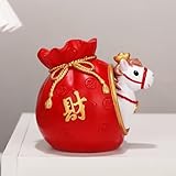 Escultura de resina hecha a mano para poni con elemento tradicional de bolsa de dinero para decoración del hogar y fines de exhibición de interiores (B)