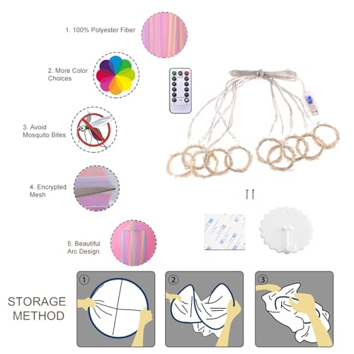 Image of Rainbow Bed Canopy Mosquito Net, Princess Bed Canopy for Girls Room Decor or Unicorn Theme Party(Rainbow,with 250pcs Warm Lights)