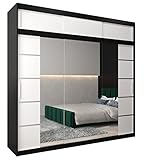 ABIKSMEBLE Verona 4 250 Armario 2 Puertas Correderas para Dormitorio - Armario Moderno con Espejo, Barra y Estantes - 250x240x62 cm (Ancho x Alto x Fondo) - Negro Mate + Bianco Mate con Extensión