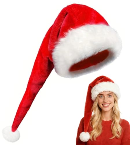 FORDJA Lang Weihnachtsmütze, Plüsch Weihnachtsmann Mütze,...