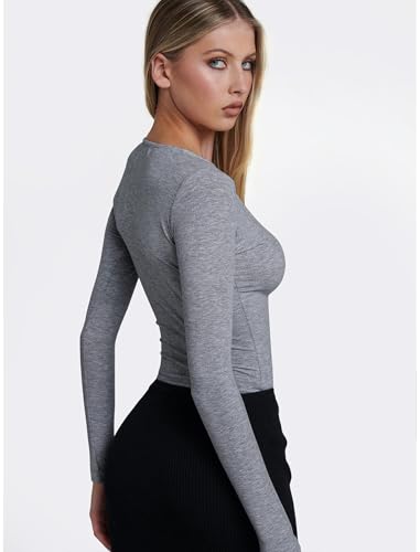 Image of Prettywear Long Sleeve Henley Shirts for Women Fall Basic Tee Tops