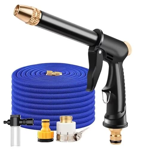 EZ HOSE 伸縮式ガーデンホース, 高圧水鉄砲付き, 3倍伸縮可能22.5米, 軽量省力設計 耐圧接続 防水漏れ防止