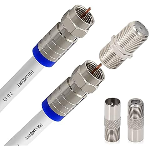 Cable de TV coaxial blanco Reliagint RG6 de 3 m con adaptador F81/RF Cover