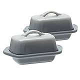 Chantal Fade Grey Ceramic 5 Inch Mini Butter Dish, Set of 2