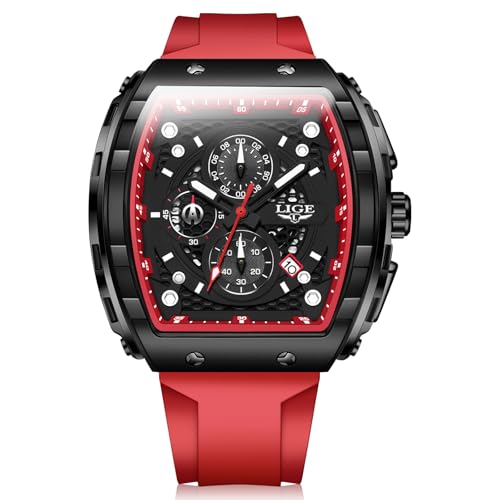 Image of LIGE Mens Watches Luxury Tonneau Watches for Men Waterproof Analog Watch Chronograph Calendar Date Men's Dress Business Work Watch Large Square Face Wristwatch