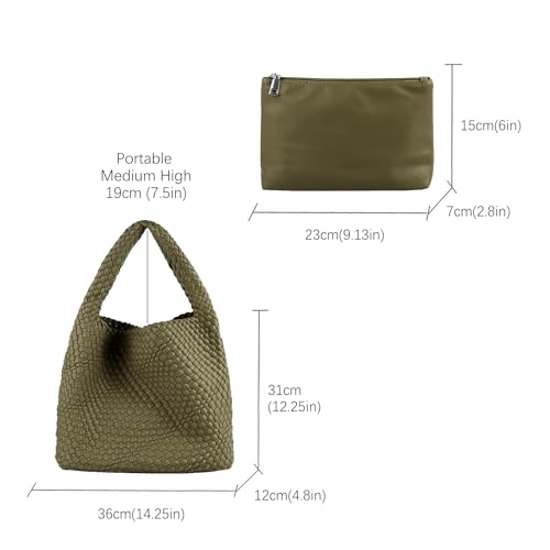 Image of Woven Tote Bag for Women with Purse, Vegan Leather Hobo Bags Large Handmade Underarm Shoulder Bag
