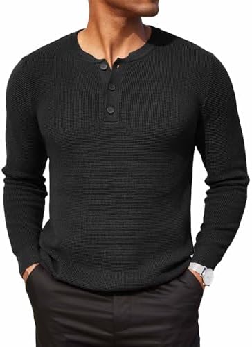 Maglione Uomo COOFANDY Henley - Collo Alto, Bottoni, Tinta Unita, Caldo E Morbido - Foto 5