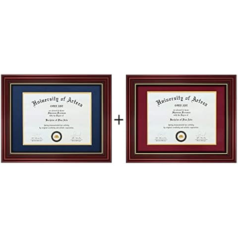 CORE ART Diploma Frames Cherry Frame Blue Gold Mat with Red Gold Mat, Pack of 2 Cover