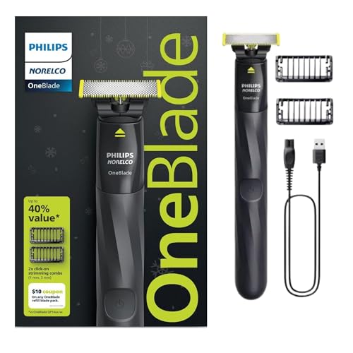 Image of Philips OneBlade Face Hybrid Electric Beard Trimmer & Shaver, Trim Edge & Shave Any Length, Dual-Sided Blade, Waterproof, USB Charging, Includes 2 Stubble Combs (1mm & 3mm)