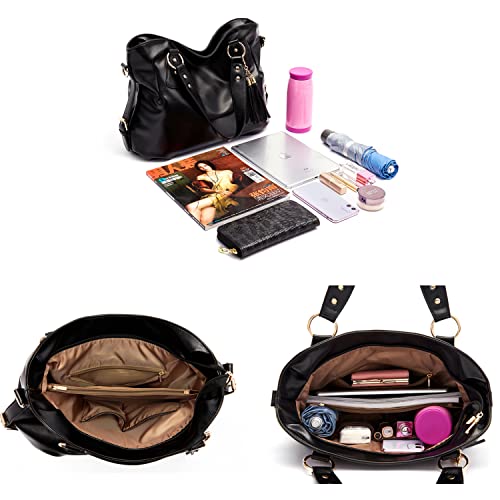 Image of Qiyuer Slouchy Handbag for Women Shoulder Bag Hobo Purse Wallet Set 3pcs | Curved Lines, Dual-use Crossbody /Shoulder, Soft PU Vegan Leather, Divided Compartments, Versatile Roomy for Daily & Work
