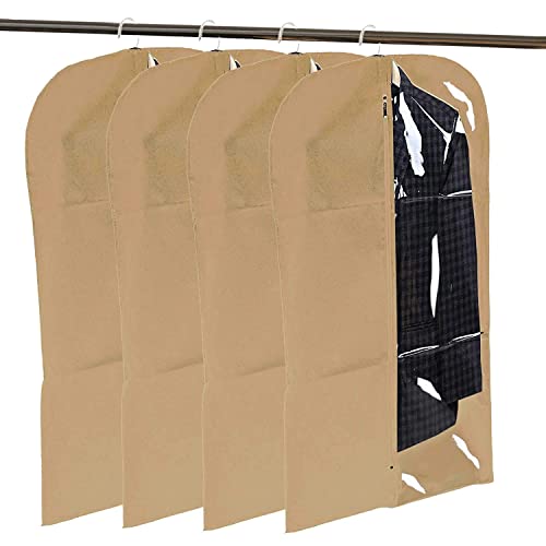 Image of Kuber Industries Half Transparent Blazer Cover|Suit covers with zip for Men, Women|Cloth Organizer for Wardrobe|Transparent Window & Premium Zipper|Pack of 4 (Brown)