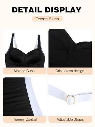 Ocean Blues Women's Tummy Control Tankini Top with Twist Front Wire-Free Molded Cups Swim Top3