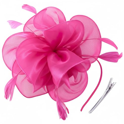 Image of DRESHOW Fascinators Hat Tea Party Headwear Ribbons Feathers on a Headband and a Clip for Women