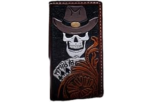 3D Hand-Carved Personalized Casino Biker Wallet with Cowboy Skull