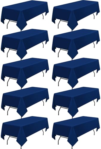 HASJOIN 10 Pack Navy Blue Tablecloth 60x102 inch Polyester Fabric Tablecloths for 6 Foot Rectangle Tables Wrinkle Resistant Linen Tablecloth Washable Table Covers for Party Wedding Events and Camping