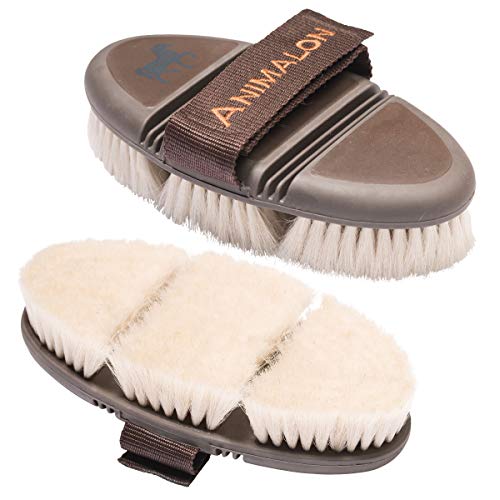 Animalon CareFlex Glanzbürste | Flexible & hochwertige Pferde-Schmuse-Bürste mit Ziegenhaar | weiche Bürste für Pferde | Kopfbürste | Glanzbürste-Pferd mit Klettverschluss | Putzzeug | Kardätsche