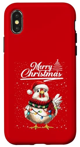 Funny Chicken Christmas Lights Farm Animal Cute Xmas Holiday Carcasa para iPhone X/XS