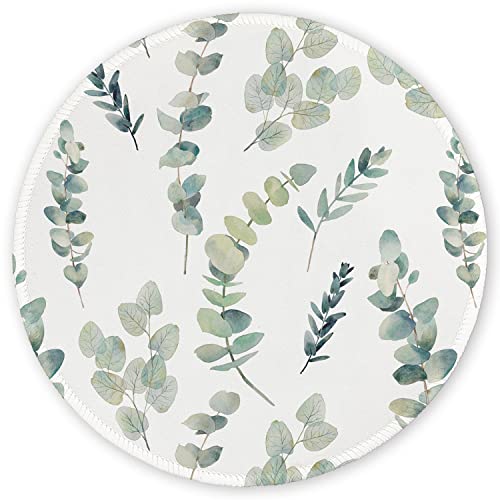 Auhoahsil Mouse Pad, Boho Round Non-Slip Rubber Mousepad with Stitched Edges for Wireless Mouse Laptop Computer Gaming Office Travel Men Women Kids, Cute Design, 8.7 x 8.7 in, Green Leaves