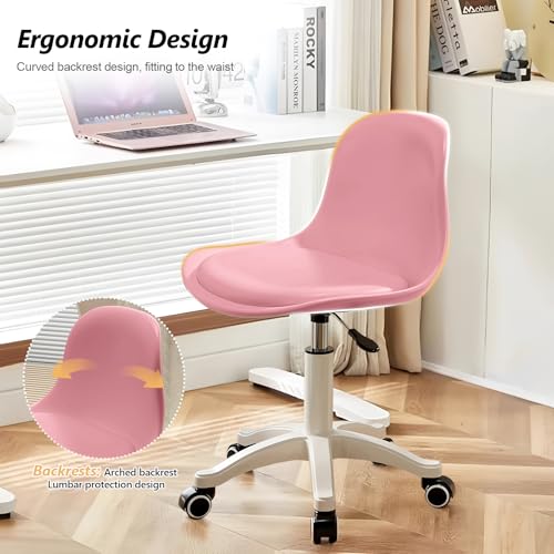 Image of Small Desk Chair Cute, Swivel Armless Task Chair with Soft Padded Cushion, Height Adjustable Home Office Desk Chair with Back for Adult, Study Room, Vanity, Office Work