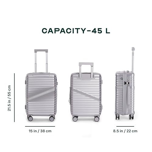 Image of Assembly 20-Inch Trolley Bag Small with 8 Wheels & TSA Lock, Durable Polycarbonate Hard Shell Carry On Cabin Luggage for Weekend Travel Getaways, Silver