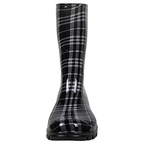 Asgard Women's Mid Calf Rain Boots Buffalo Plaid Short Waterproof Garden Shoes, Black Plaid, 41 #TOP4