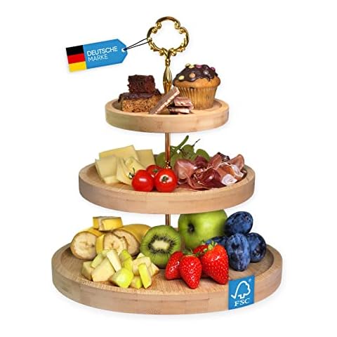 foodworx Premium Etagere Holz Etagere 3 Etagen oder 2 Etagen Zertifizierter Bambus Cover