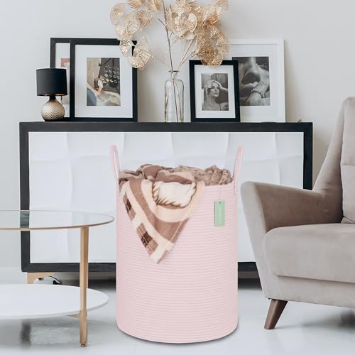 Image of Large Cotton Rope Laundry Hamper for Girls Kids 65L, Light Pink