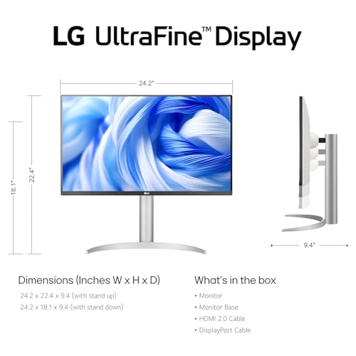 Image of LG 27 inch Ultrafine 4K UHD (3840 x 2160) Monitor, 60Hz, VESA DisplayHDR 400, 5ms, Dynamic Action Sync, Flicker Safe, HDMI & DisplayPort, VESA Mount, Tilt /Height /Pivot Adjustable, White