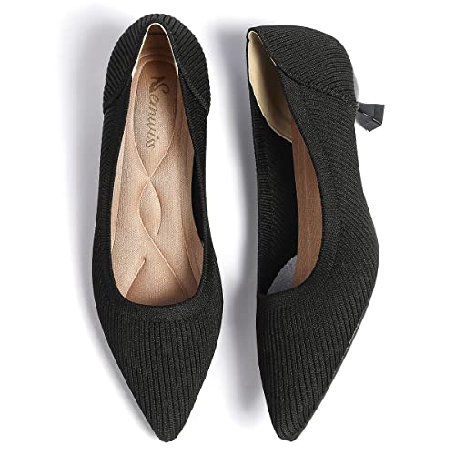 Semwiss Women's Low Heel Classic Pumps Pointed Toe Kitten Heels Shoes，Comfortable Casual Pumps for Women Dressy