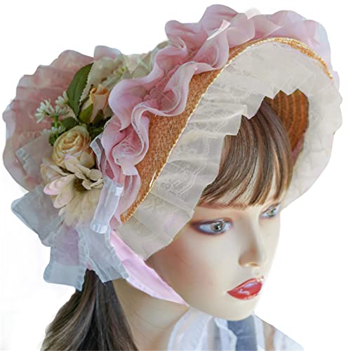 Chapeau de soleil en paille avec fleur de style lolita pour femme