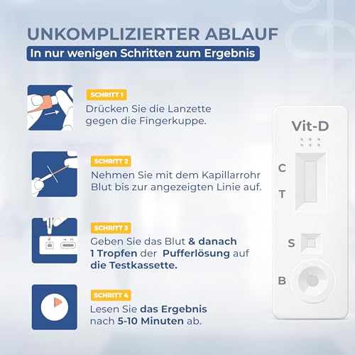 Vitamin-D Selbsttest für Zuhause – IVD Schnelltest zur Eigenanwendung – Ergebnis in ca. 10 Minuten – 2 Tests pro Set