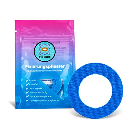 FixTape Respirable Sensor-Tape-Anillos para Freestyle Libre 1 & 2 I Ronda Parches Autoadhesivos con Agujero para Sensor de Glucosa I Alta Confort I 7 Piezas (Azul Claro) Cover