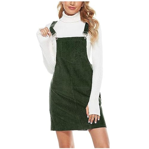 Latzkleid Damen Cord A-Linie Minikleid Verstellbares Button Down Trägerkleid Herbst Winter Latzkleid mit Taschen Elegant Einfarbige Kordkleid...