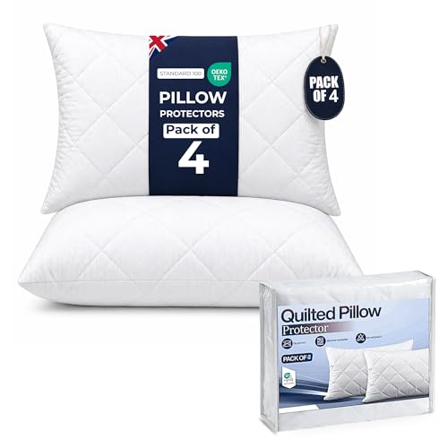 Image of Quilted Pillow Protectors Pack of 4 | OEKO-TEX Certified & Microfibre Pillow Protector with Envelope Closure | Machine Washable, Breathable & Dust Mite Proof Pillowcase Protectors (4 Pack, 50x75cm)