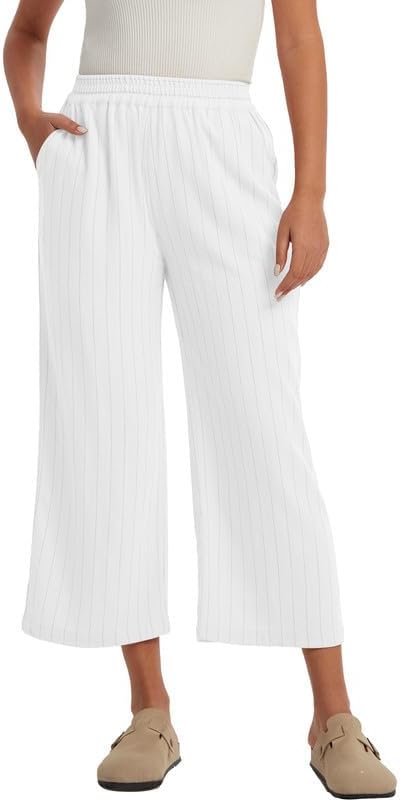 Les umes Womens Wide Leg Pants High Waist Linen Rayon Blend Harem Trousers Plus Size with Pockets Elastic Waist Casual Summer