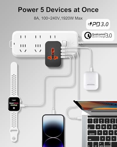 Image of rts Universal Travel Adapter, Worldwide Wall Travel Plug, 2 USB C, 2 USB A and 1 Multi AC Outlets Travel Charger, International Power Adapter, European Power Plug for EU UK USA AU, Travel Essentials