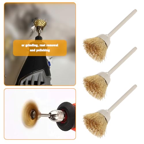 Image of ECSiNG 10pcs Brass Wire Brush 3mm Shank Mini Brush Rotary Tool Brass Wire Brush for Metal Wood Stone Surface Cleaning Rust Removal Polishing Deburring