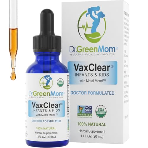 Dr. Green Mom Organic VaxClear with Metal Mend Herbal Heavy Metal Detox Drops for Kids and Infants with Chlorella Turmeric Cilantro and Milk Thistle to Cleanse and Support Immune Response